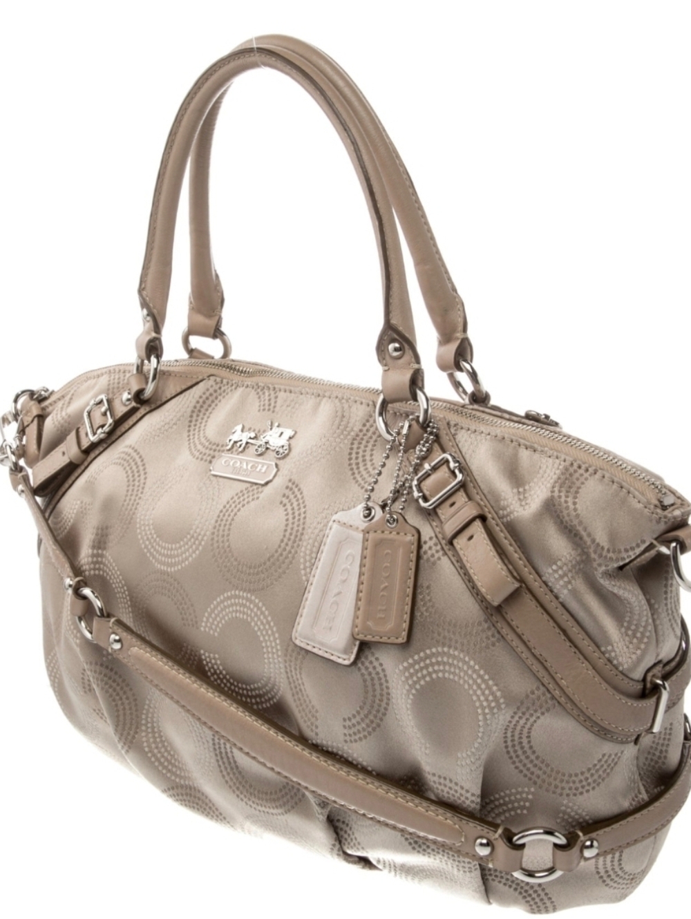Coach Taupe Signature Canvas Satchel with Leather Trim - Picture 3 of 6